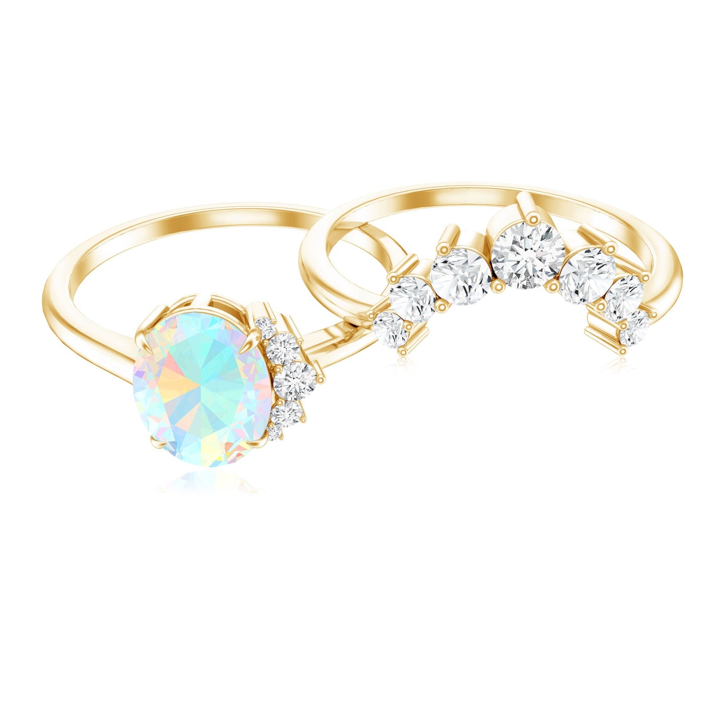 Real Ethiopian Opal Diamond Oval Engagement Ring and Wedding Band Set