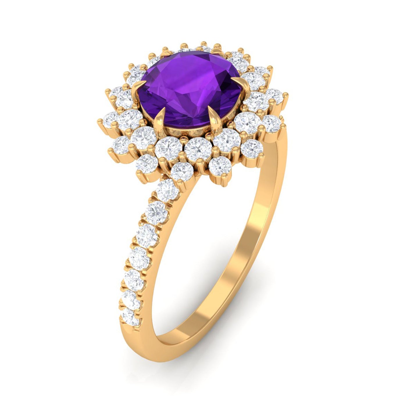 Certified Natural 1.2 Carat Amethyst Engagement Ring with Moissanite Halo