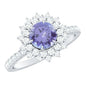 Natural Tanzanite Diamond Engagement Ring with Double Halo