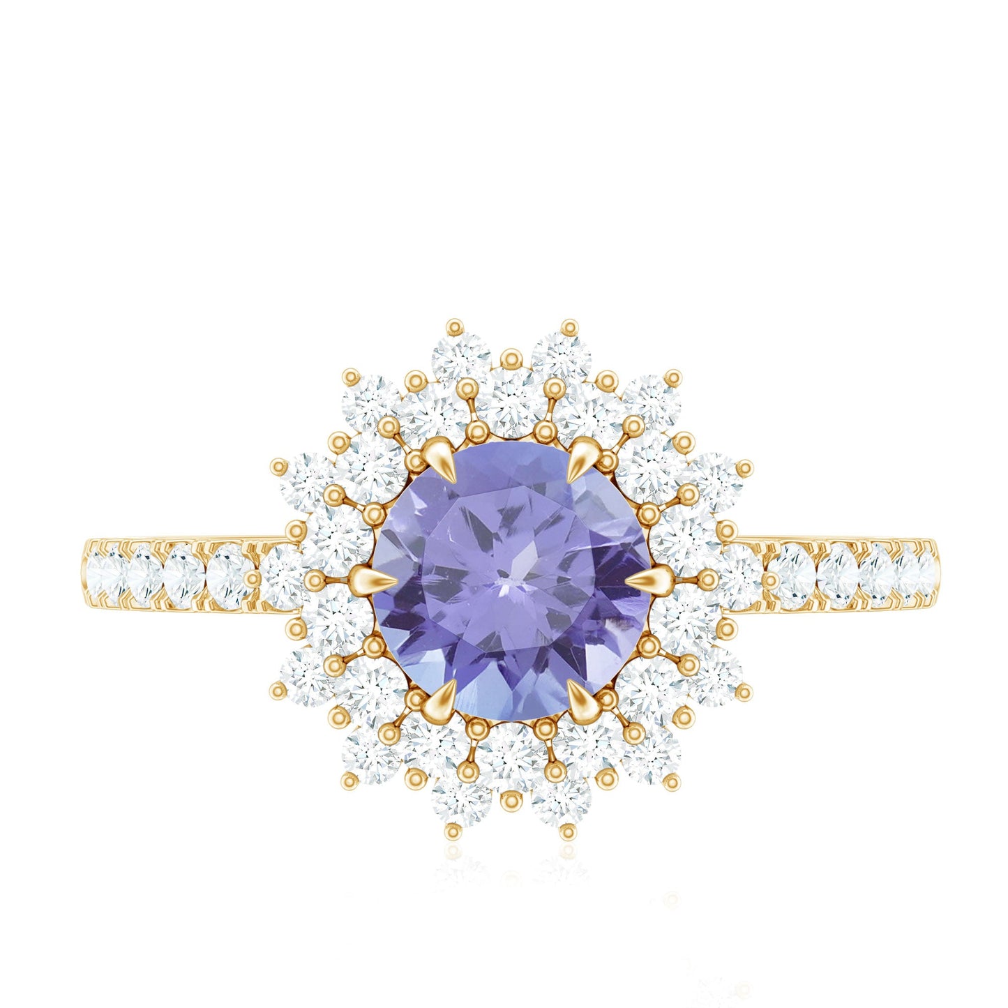 Natural Tanzanite Diamond Engagement Ring with Double Halo