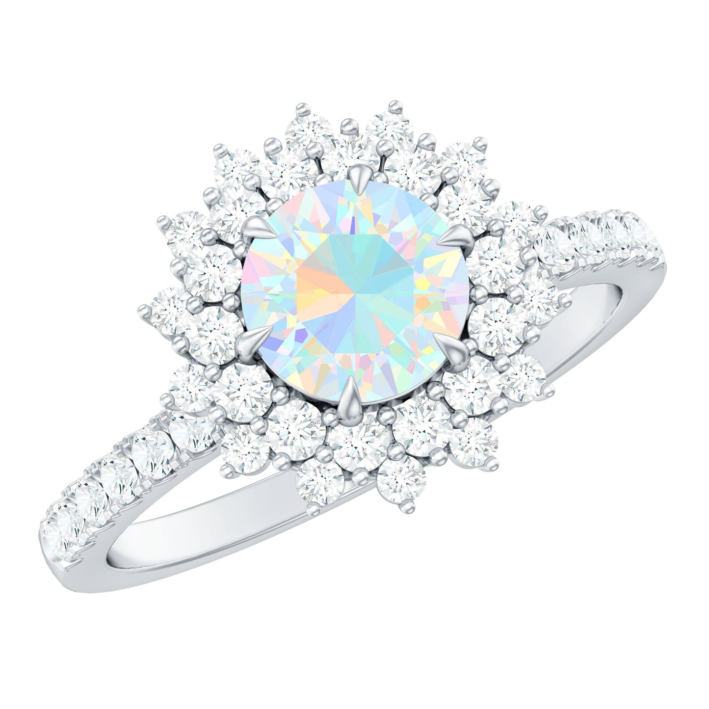 Natural Opalescent Circle Engagement Ring with Double Halo