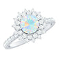 Natural Opalescent Circle Engagement Ring with Double Halo