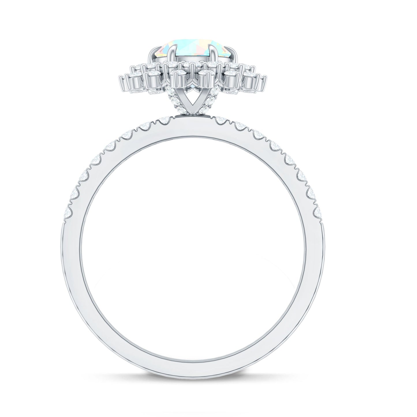 Natural Opalescent Circle Engagement Ring with Double Halo
