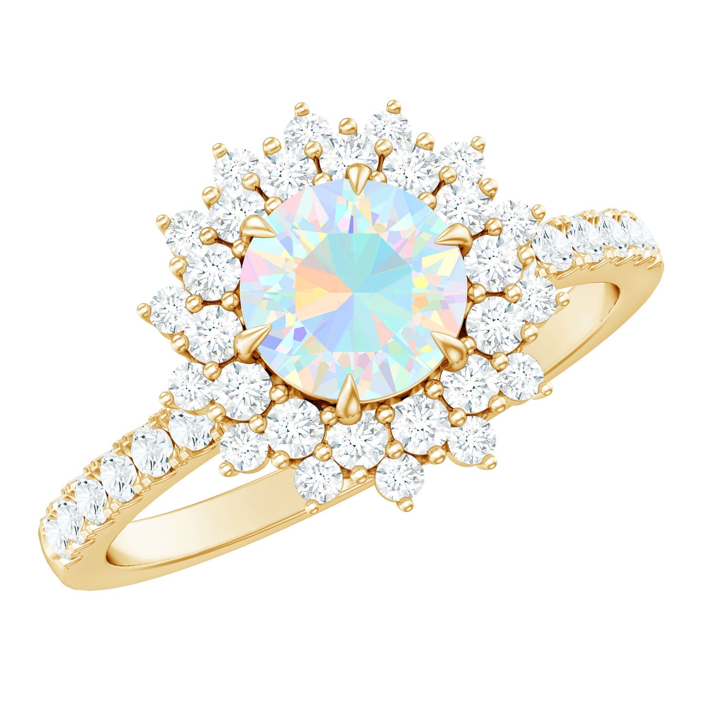 Natural Opalescent Circle Engagement Ring with Double Halo