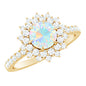 Natural Opalescent Circle Engagement Ring with Double Halo