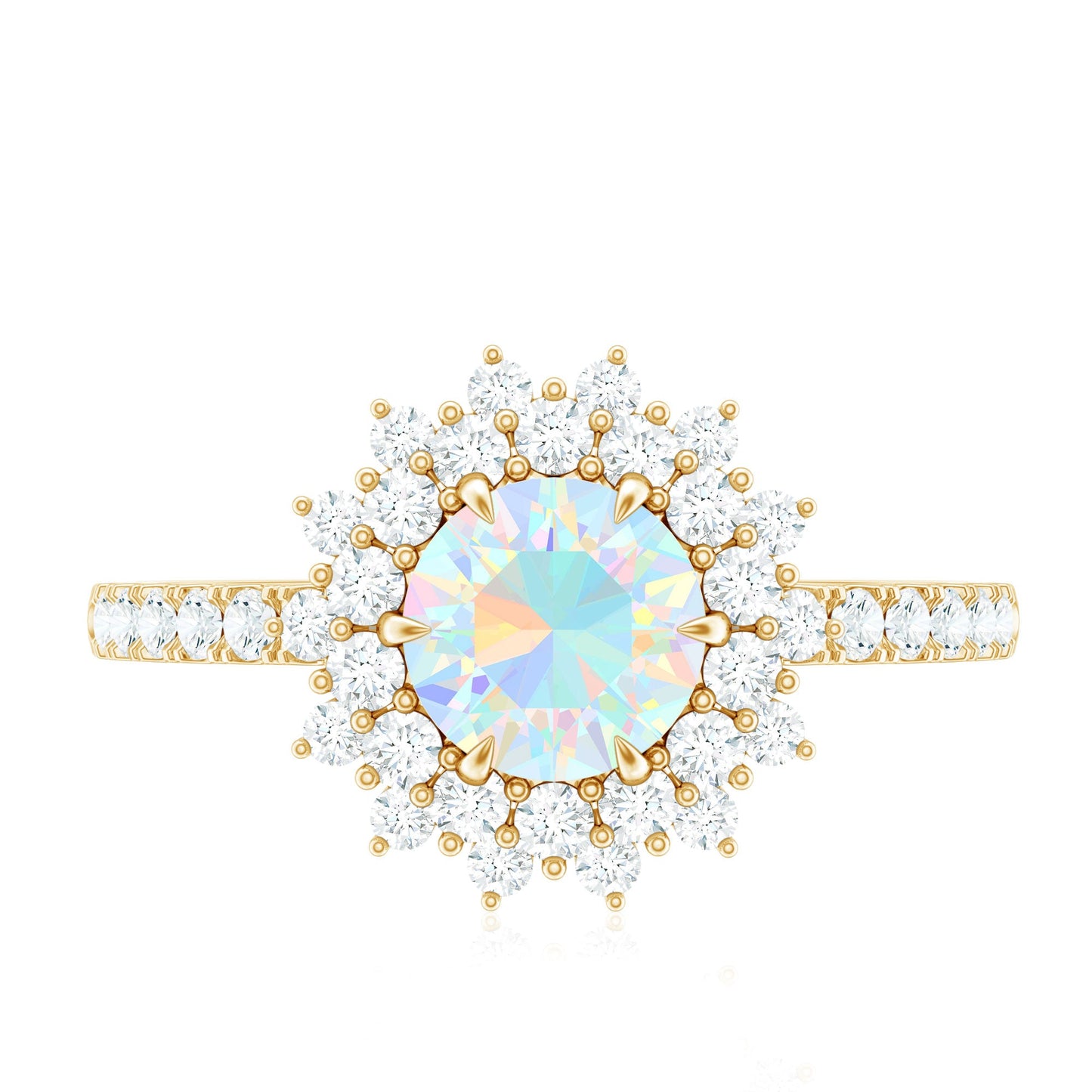 Natural Opalescent Circle Engagement Ring with Double Halo