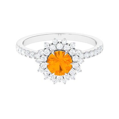 Round Fire Opal Statement Engagement Ring with Moissanite