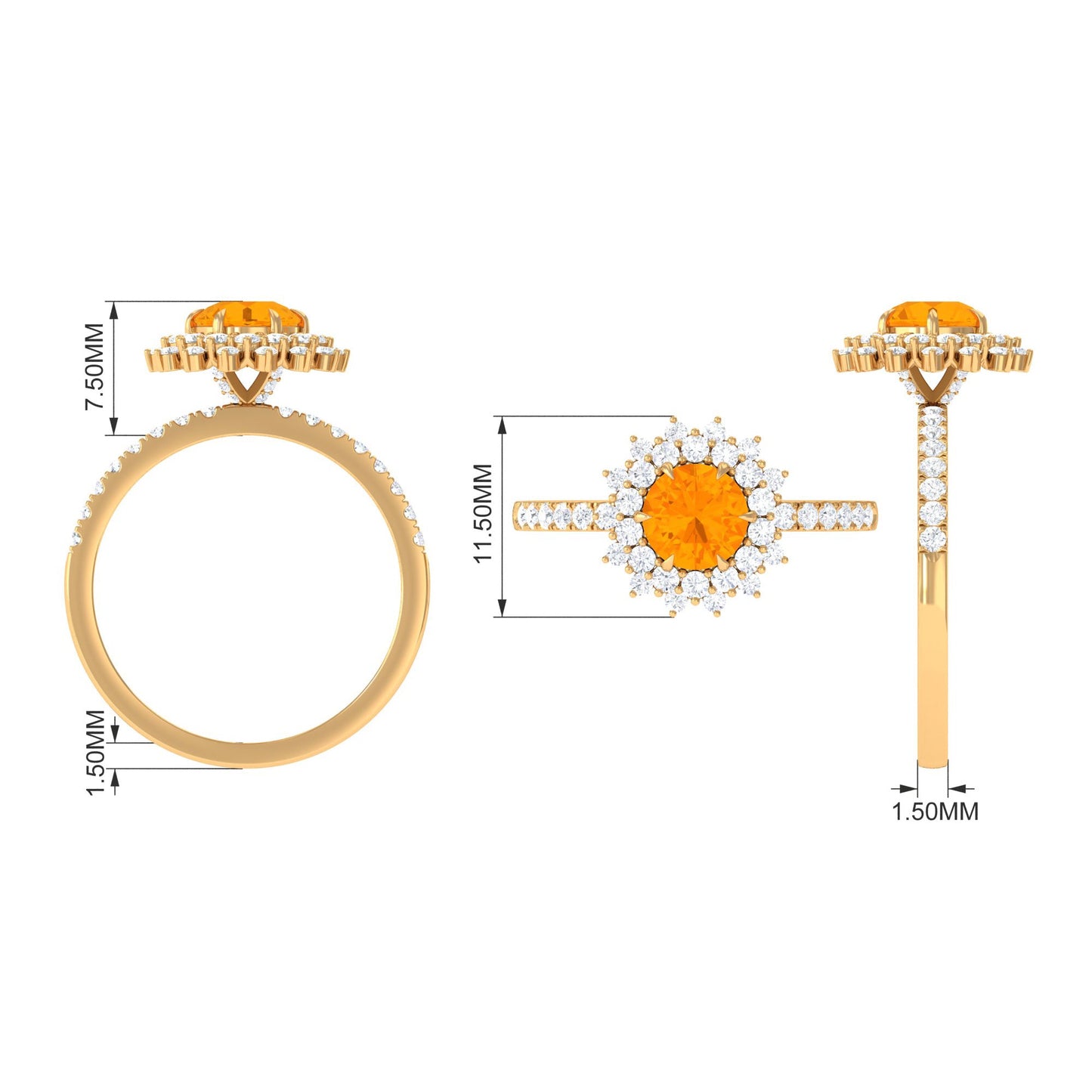 Round Fire Opal Statement Engagement Ring with Moissanite