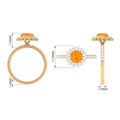 Round Fire Opal Statement Engagement Ring with Moissanite