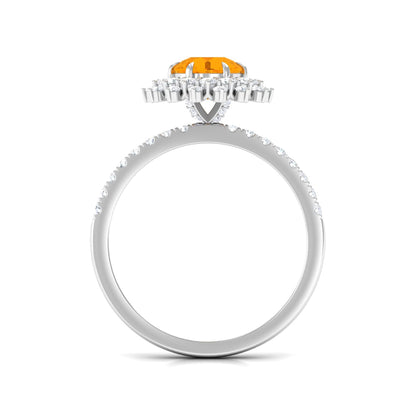 Round Fire Opal Statement Engagement Ring with Moissanite