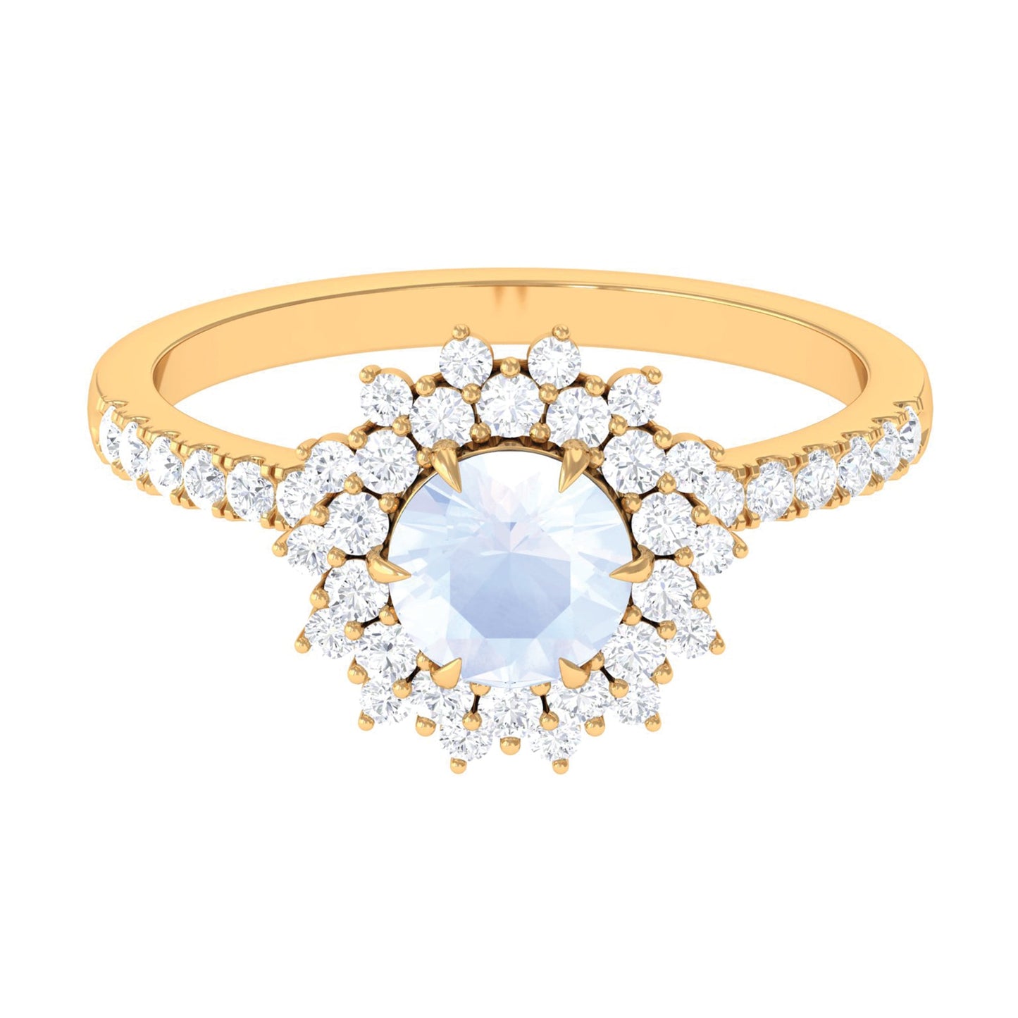 0.3 Carat Round Moonstone Statement Engagement Ring with Moissanite
