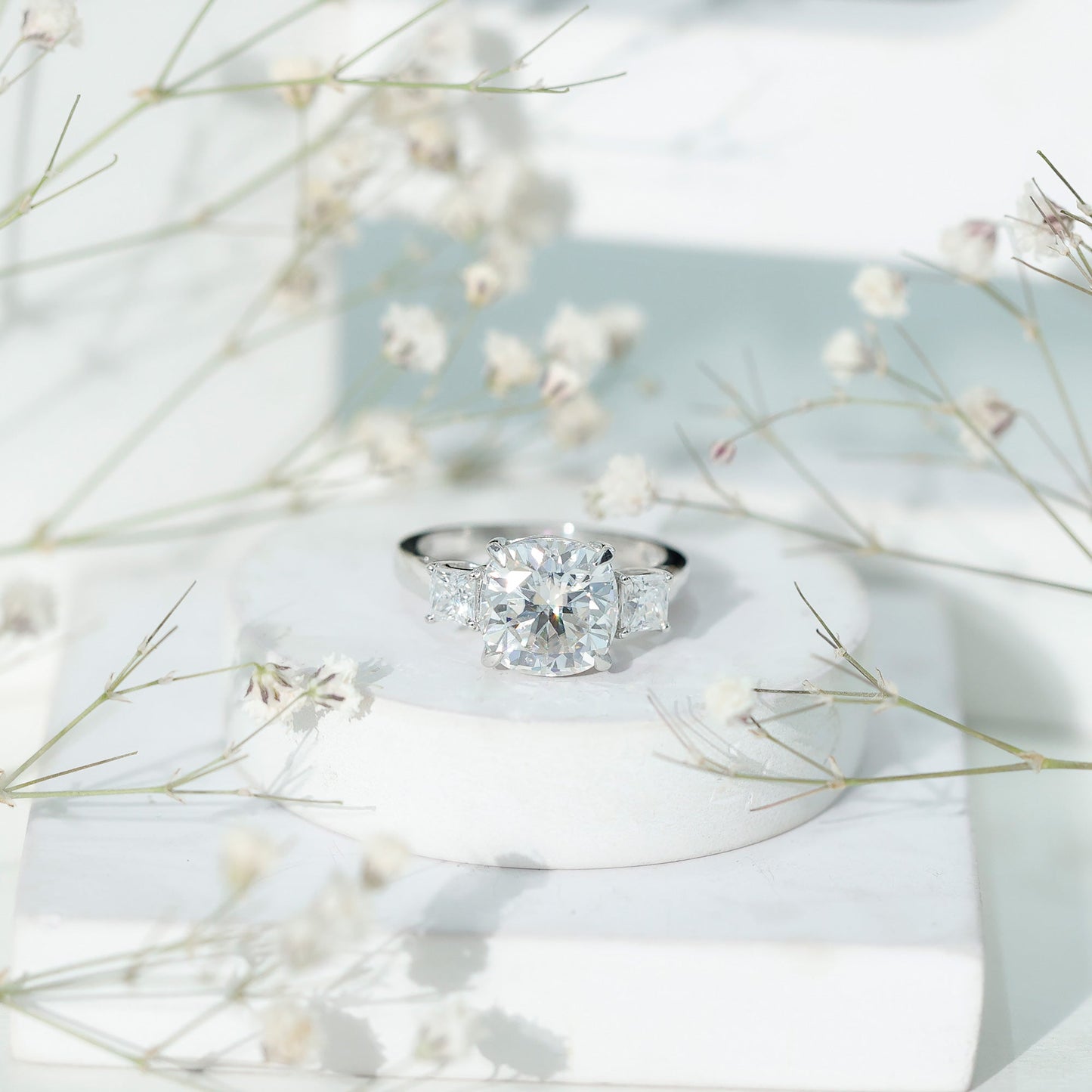Cushion Moissanite Huge Engagement Ring