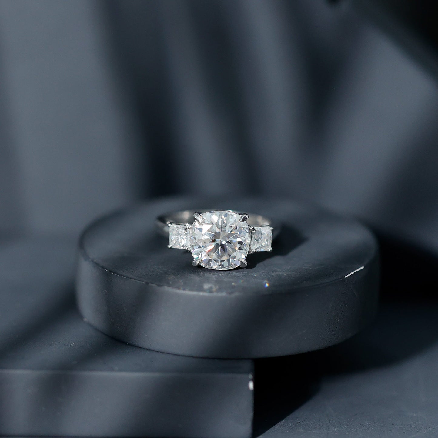 Cushion Moissanite Huge Engagement Ring