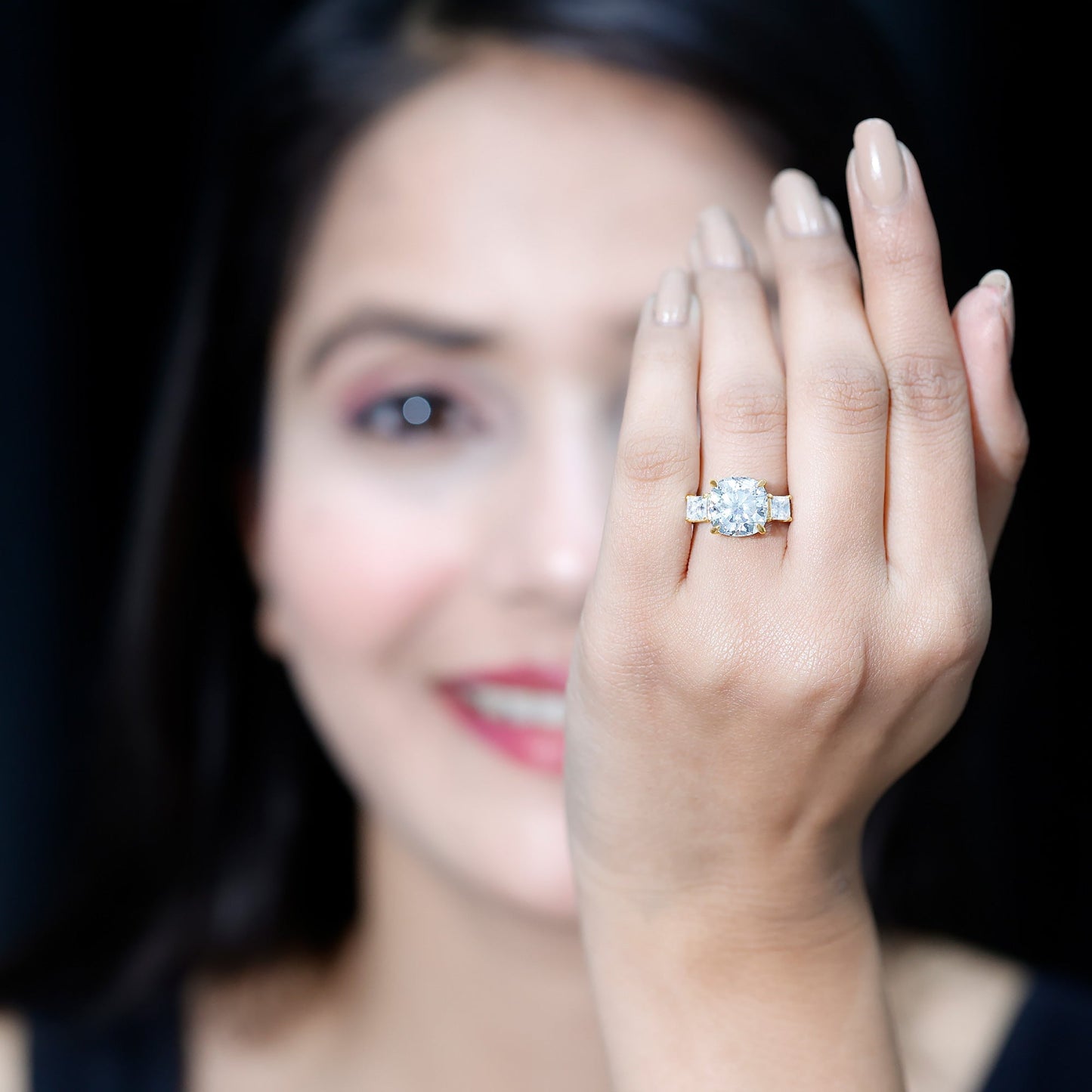 Cushion Moissanite Huge Engagement Ring