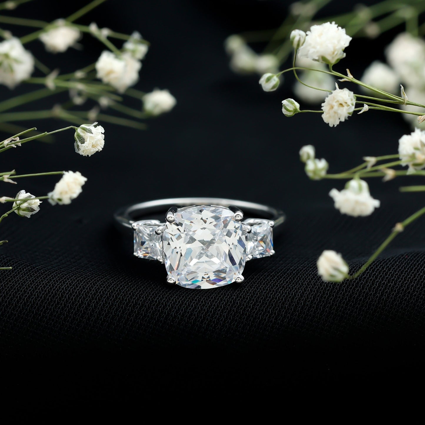 Certified 6 Carat Cubic Zirconia Three Stone Engagement Ring