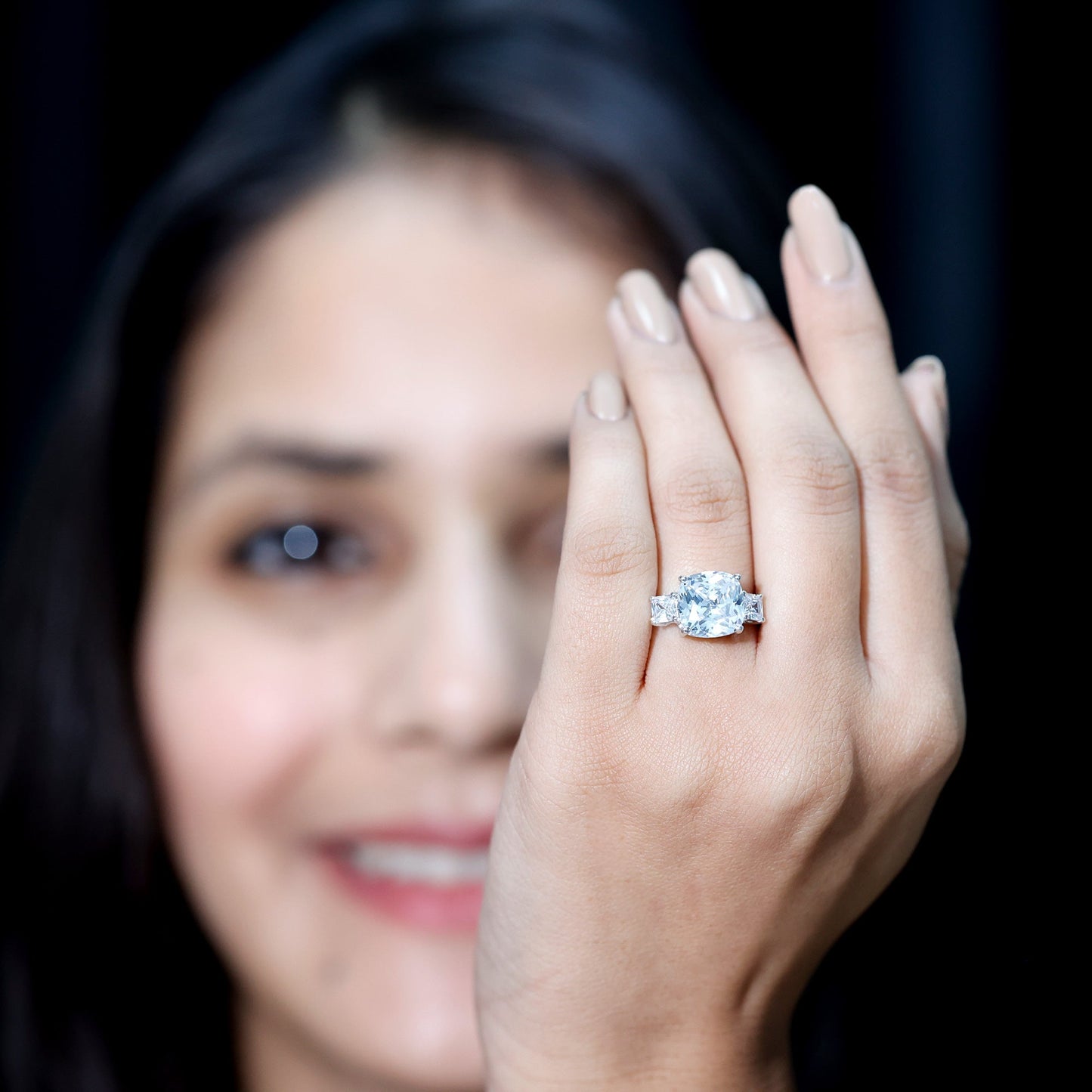 Certified 6 Carat Cubic Zirconia Three Stone Engagement Ring