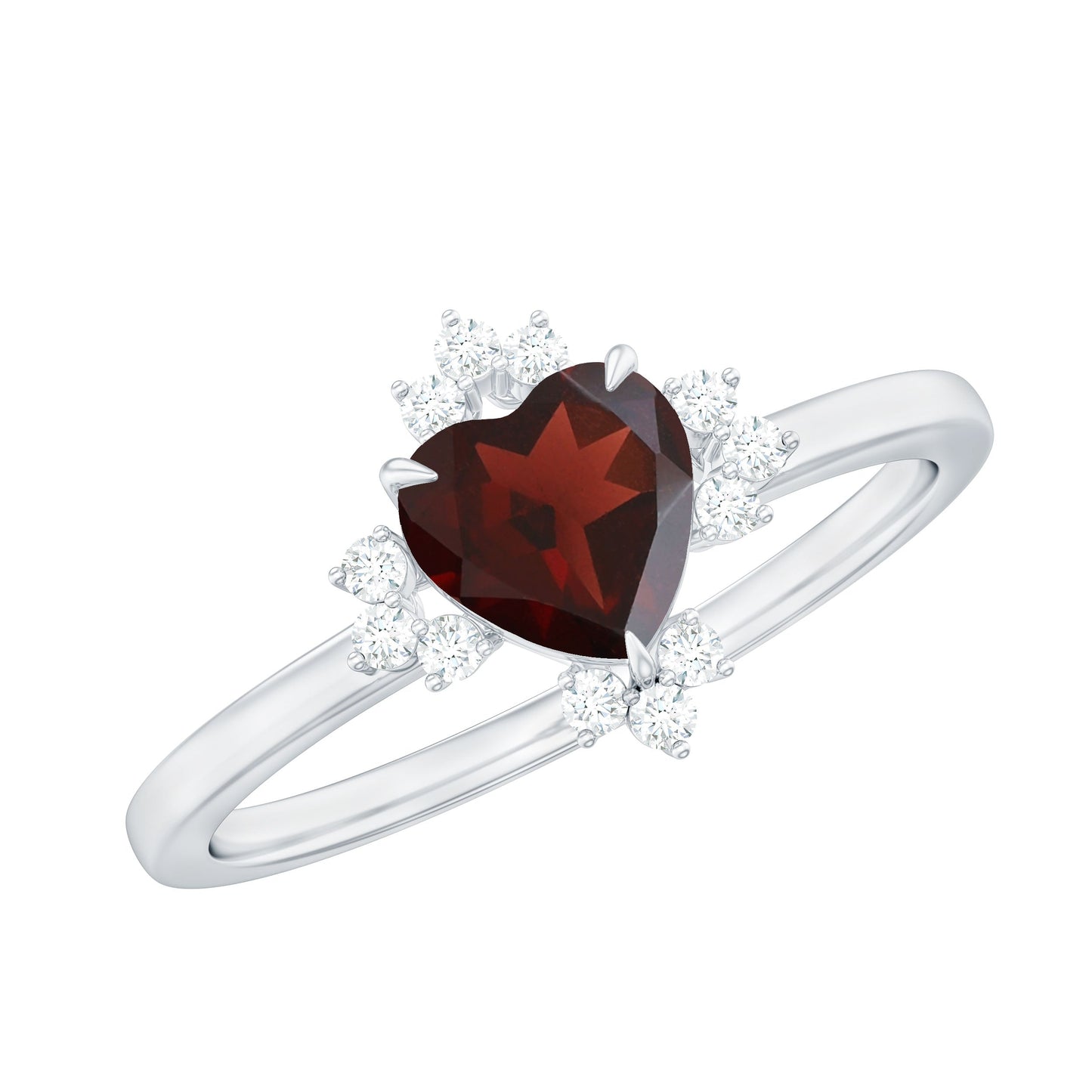 Certified Real Garnet Heart Engagement Ring with Diamond