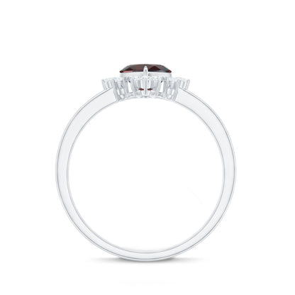 Certified Real Garnet Heart Engagement Ring with Diamond