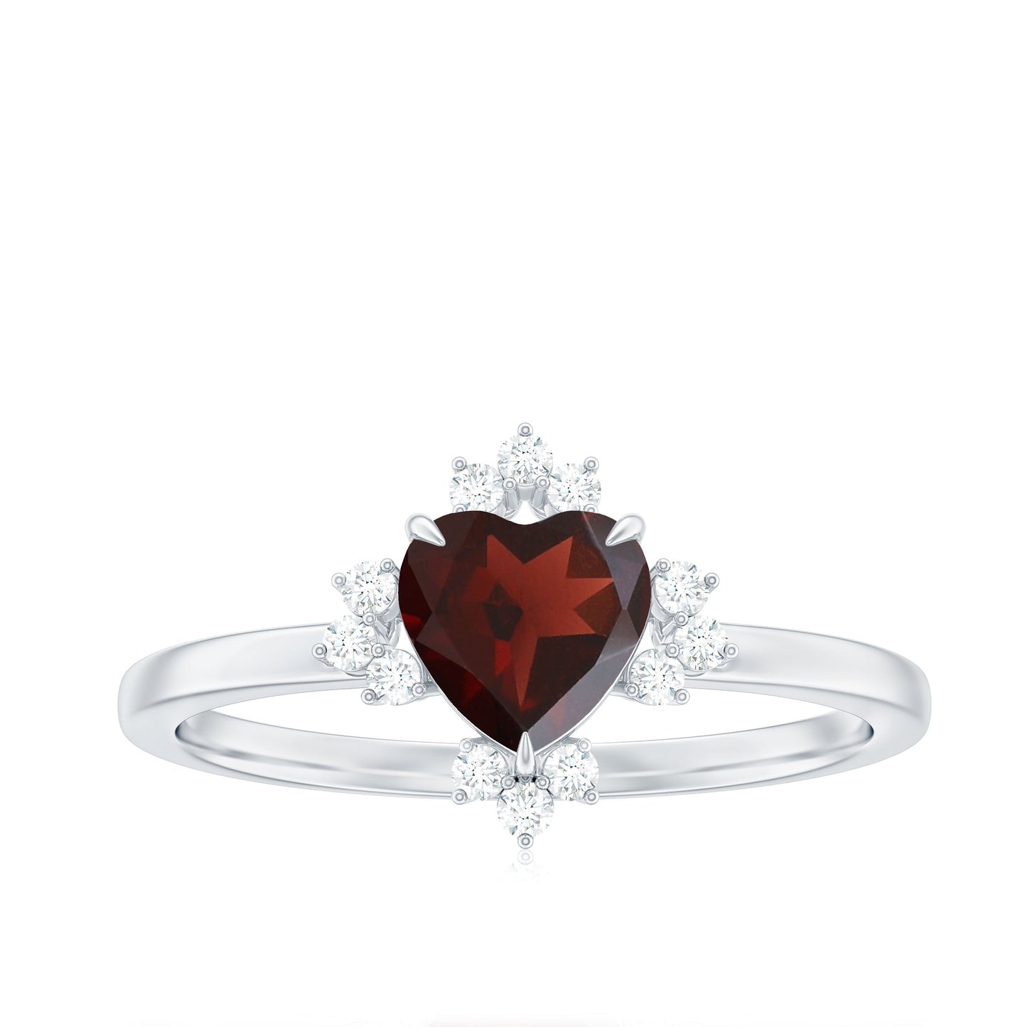 Certified Real Garnet Heart Engagement Ring with Diamond