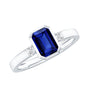 Bezel Set 1.75 Carat Lab Grown Blue Sapphire Emerald Cut Engagement Ring with Diamond