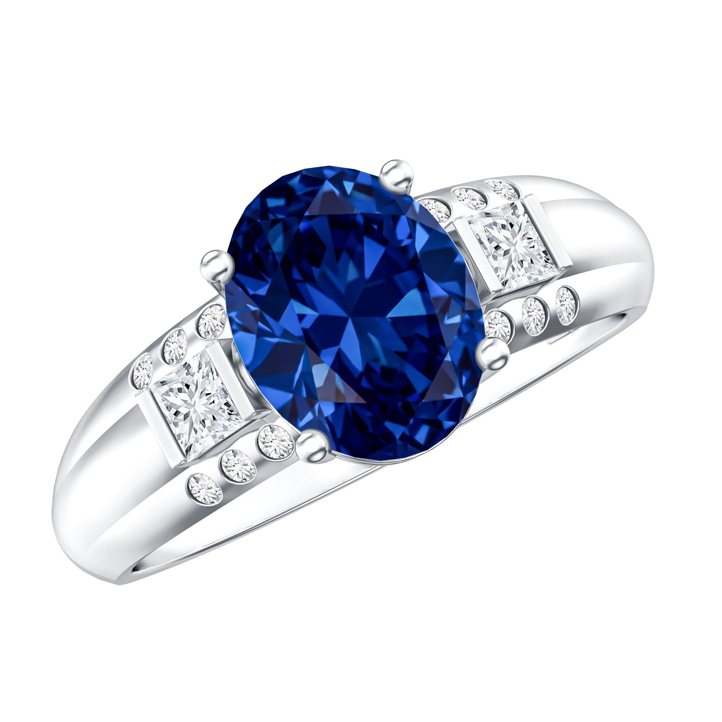 Certified Oval 4 Carat Lab Grown Blue Sapphire Statement Engagement Ring with Diamond