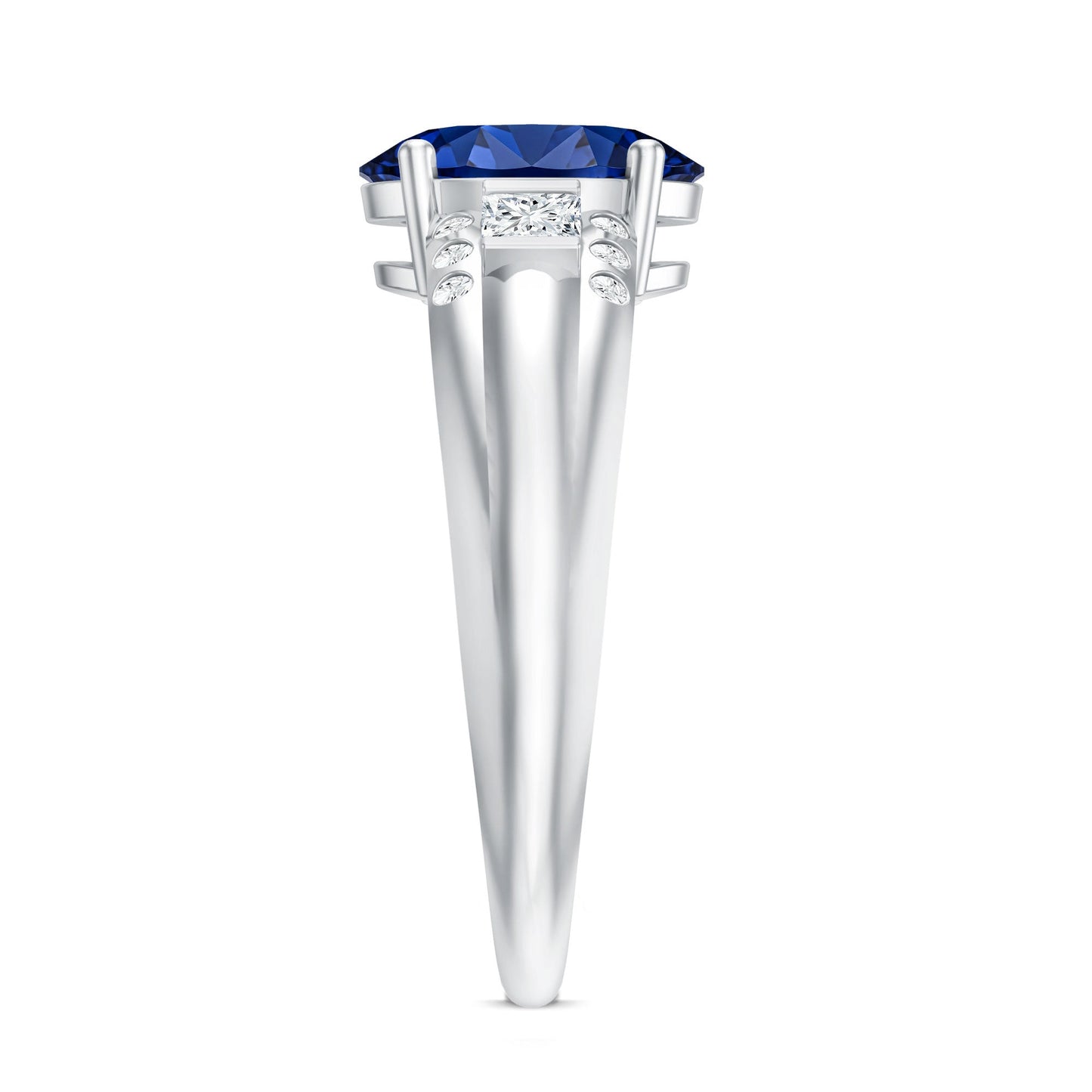 Certified Oval 4 Carat Lab Grown Blue Sapphire Statement Engagement Ring with Diamond