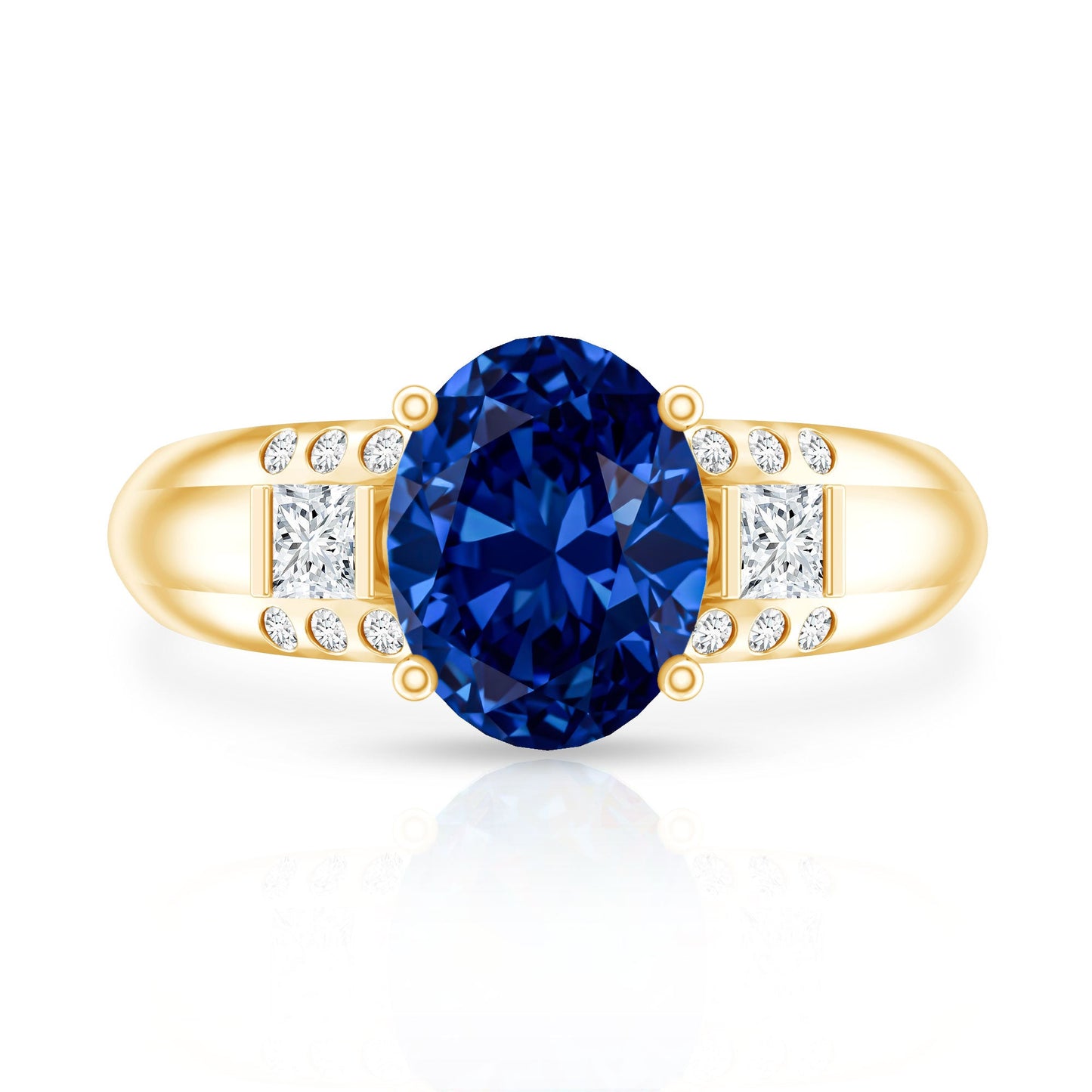 Certified Oval 4 Carat Lab Grown Blue Sapphire Statement Engagement Ring with Diamond