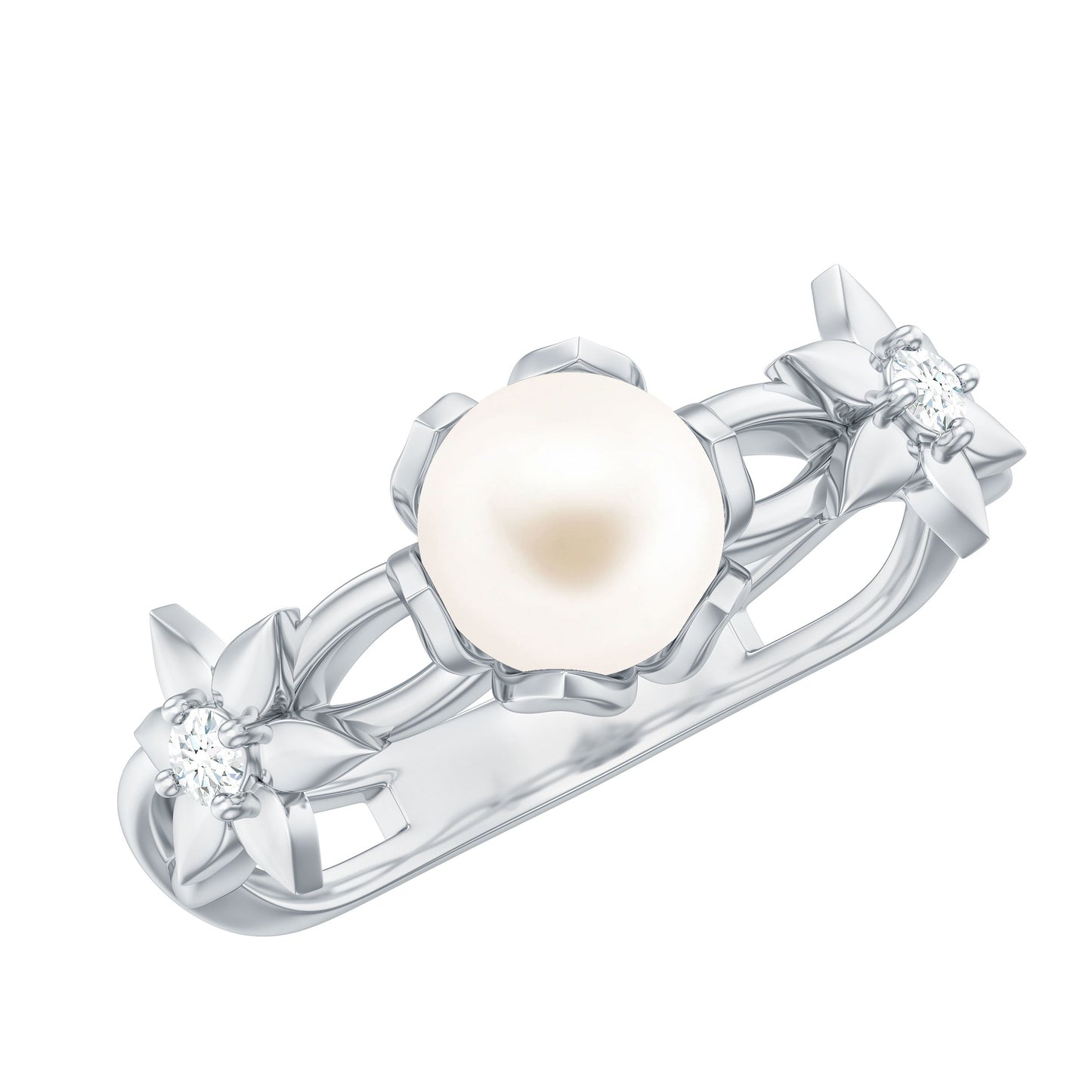 Real 7.48 Carat Freshwater Pearl Flower Engagement Ring with Diamond