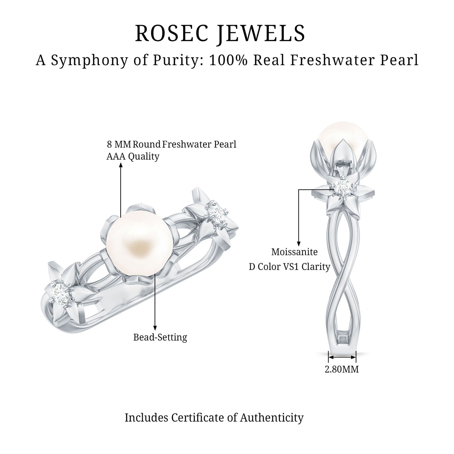 Real 7.48 Carat Freshwater Pearl Flower Engagement Ring with Diamond