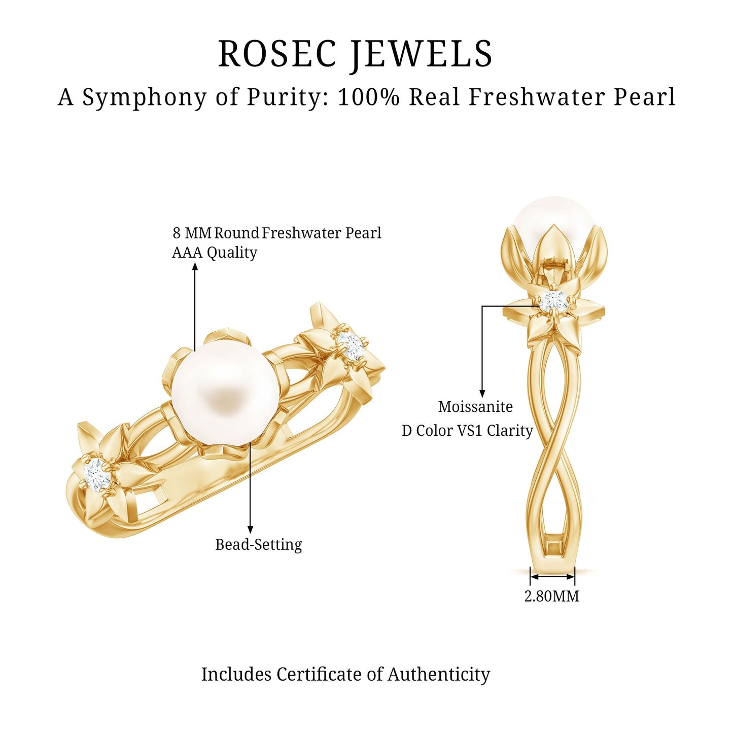 Real 7.48 Carat Freshwater Pearl Flower Engagement Ring with Diamond