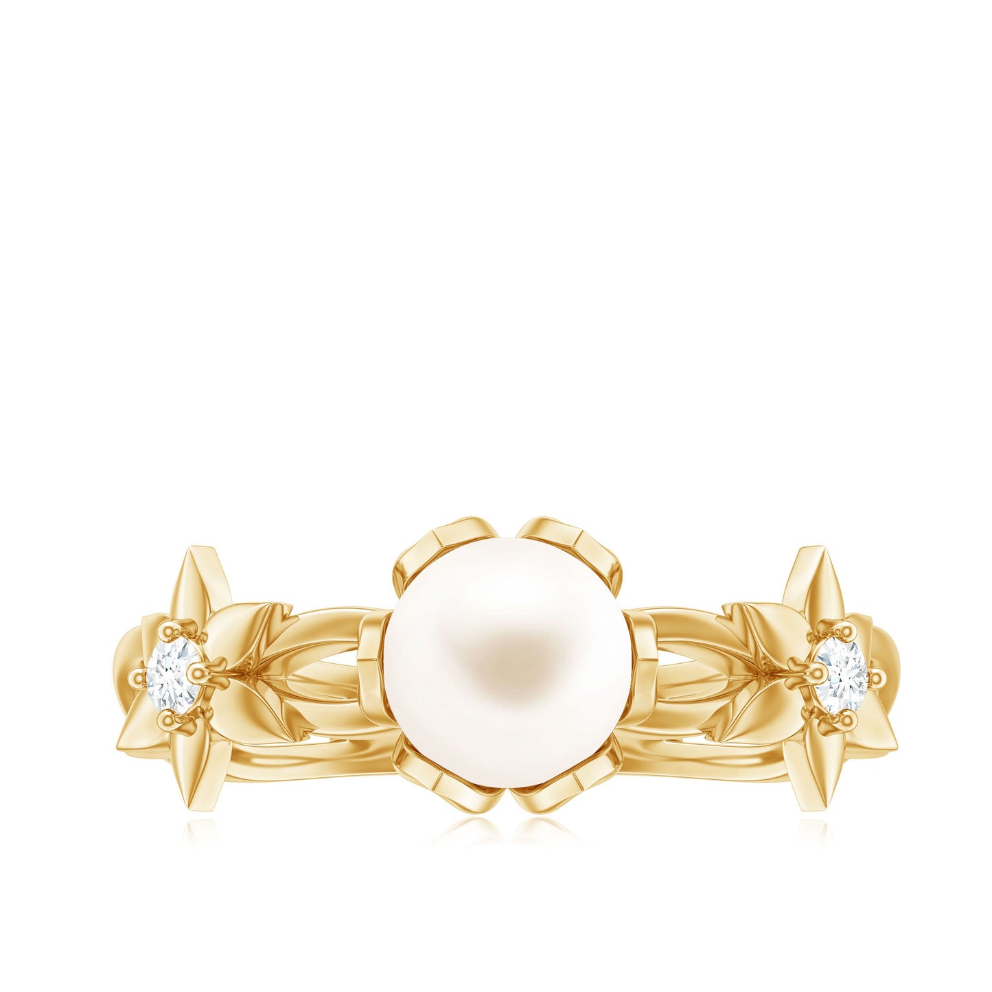 Real 7.48 Carat Freshwater Pearl Flower Engagement Ring with Diamond