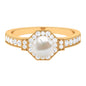 Art Deco Inspired 7.4 Carat Freshwater Pearl Engagement Ring with Diamond Halo