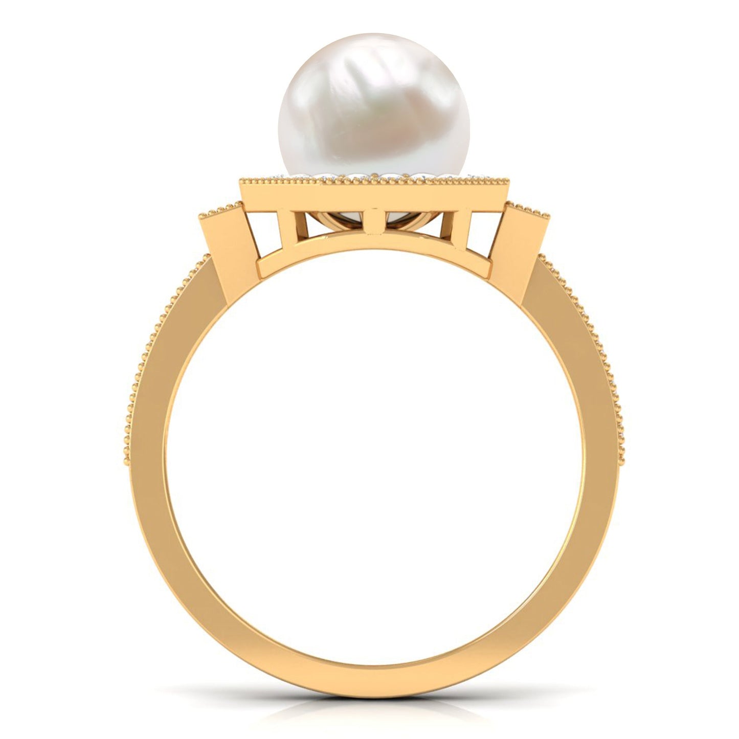 Art Deco Inspired 7.4 Carat Freshwater Pearl Engagement Ring with Diamond Halo