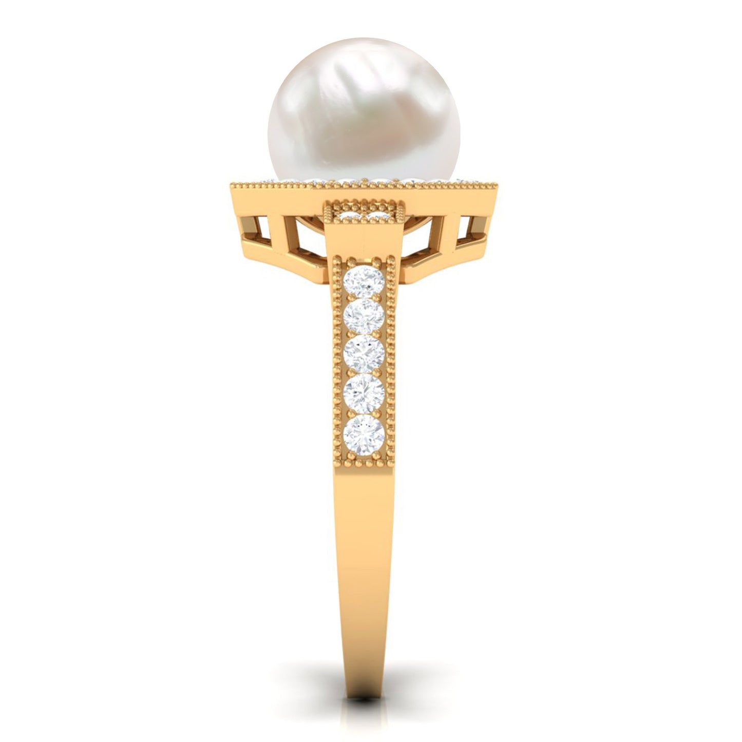 Art Deco Inspired 7.4 Carat Freshwater Pearl Engagement Ring with Diamond Halo