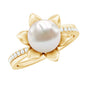 Natural 7.48 Carat White Pearl Flower Engagement Ring with Diamond