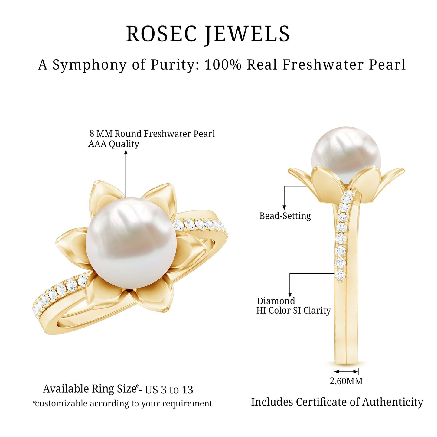 Natural 7.48 Carat White Pearl Flower Engagement Ring with Diamond