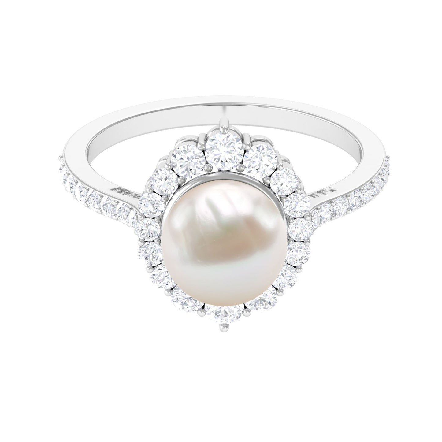 Cultured 7.48 Carat Freshwater Pearl Engagement Ring with Diamond Halo