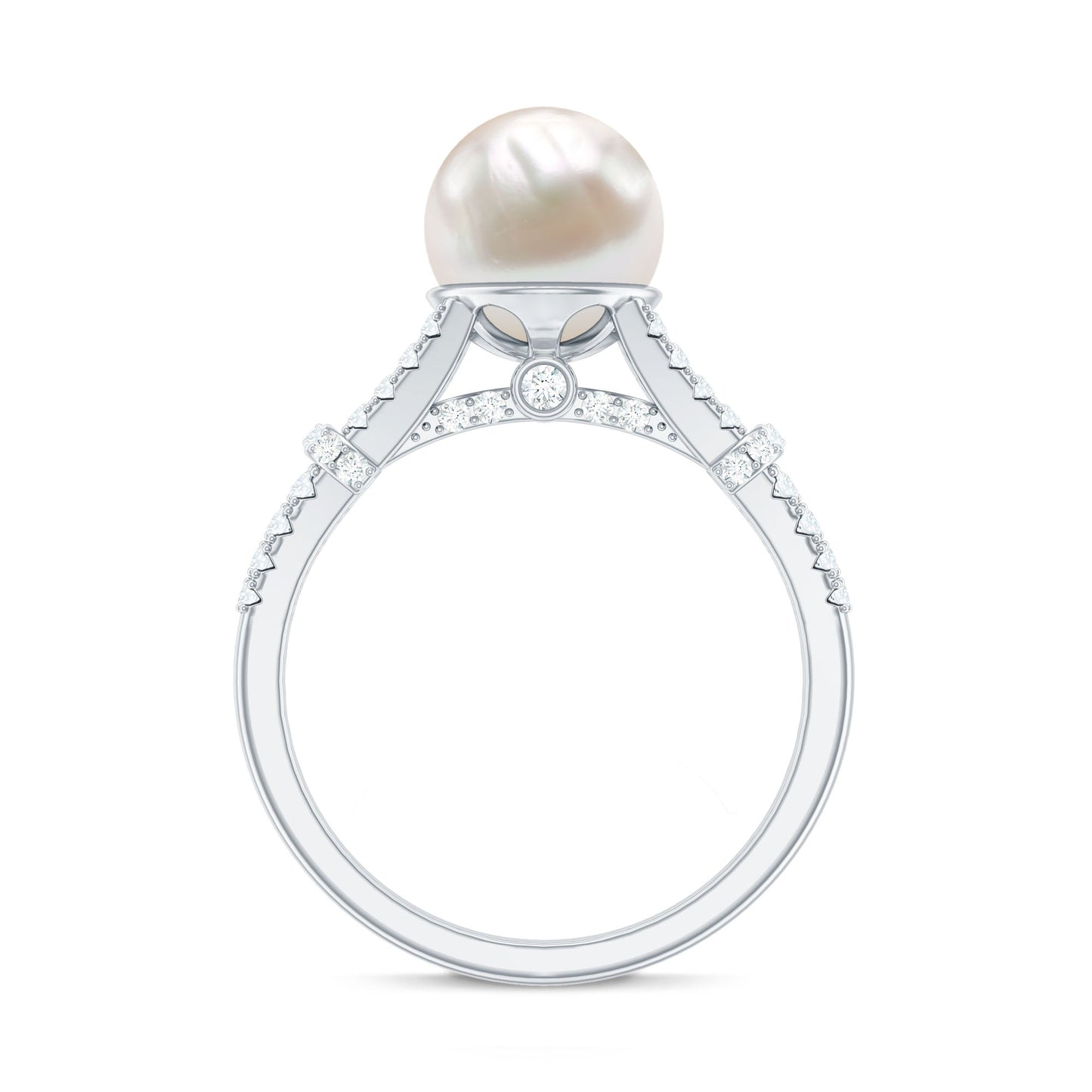 Real 7.48 Carat Freshwater Pearl Solitaire Engagement Ring with Diamond Split Shank