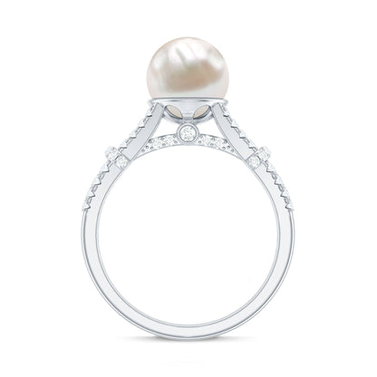 Real 7.48 Carat Freshwater Pearl Solitaire Engagement Ring with Diamond Split Shank