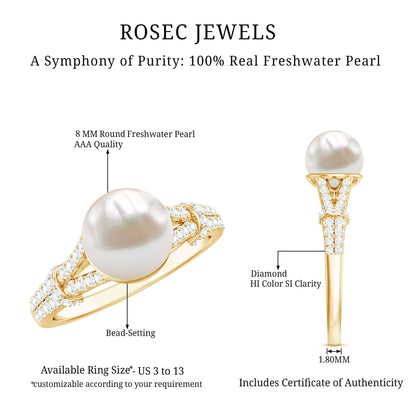 Real 7.48 Carat Freshwater Pearl Solitaire Engagement Ring with Diamond Split Shank