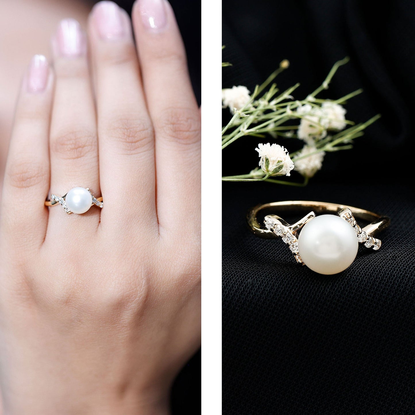 Pure Freshwater Pearl Solitaire Crossover Ring with Diamond