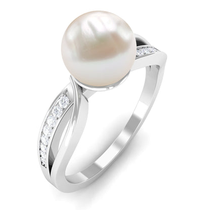 Solitaire Freshwater Pearl and Diamond Infinity Ring