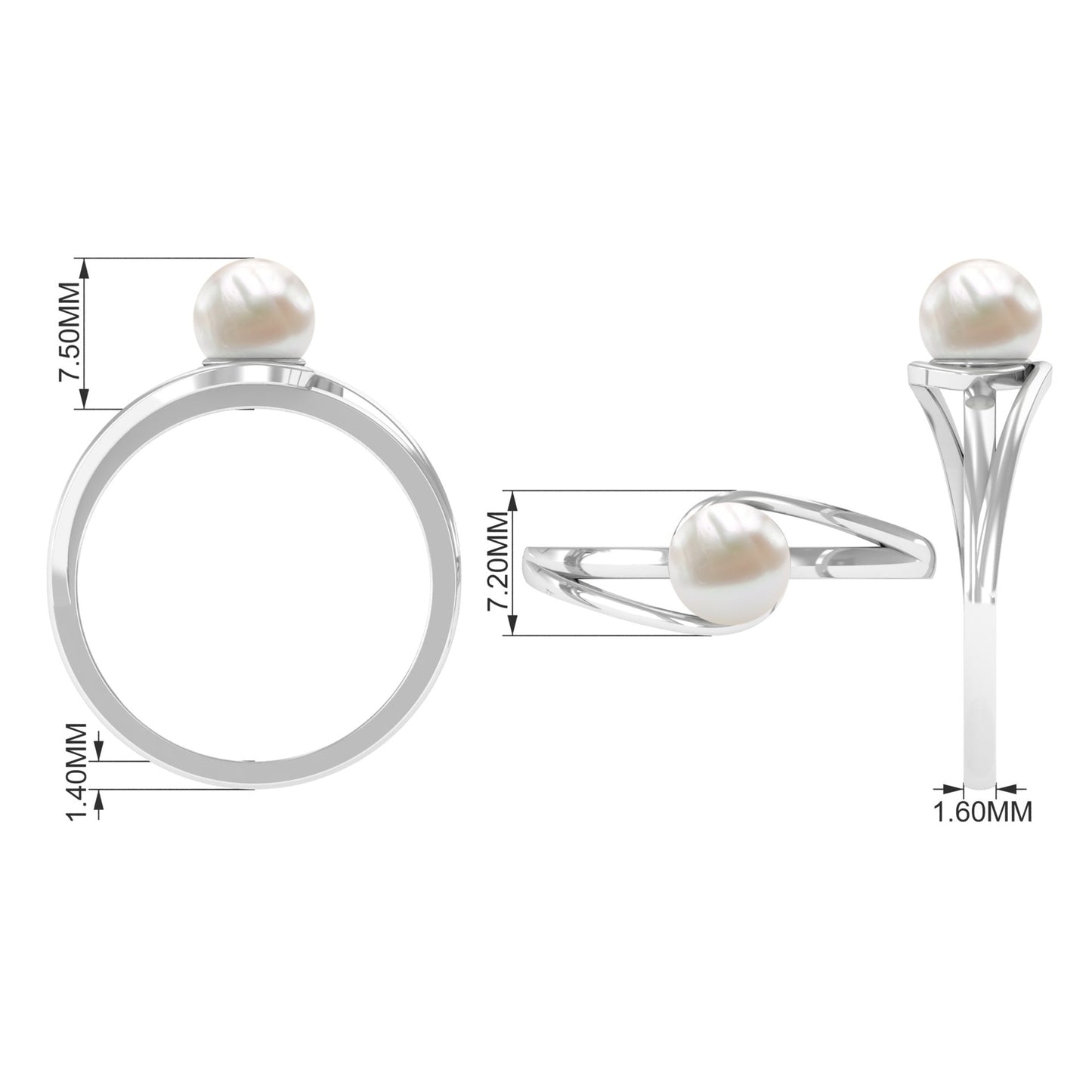 Cultured 7.4 Carat Freshwater Pearl Solitaire Engagement Ring with Bypass Shank