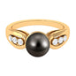 Solitaire Tahitian Pearl Engagement Ring with Diamond Side Stones