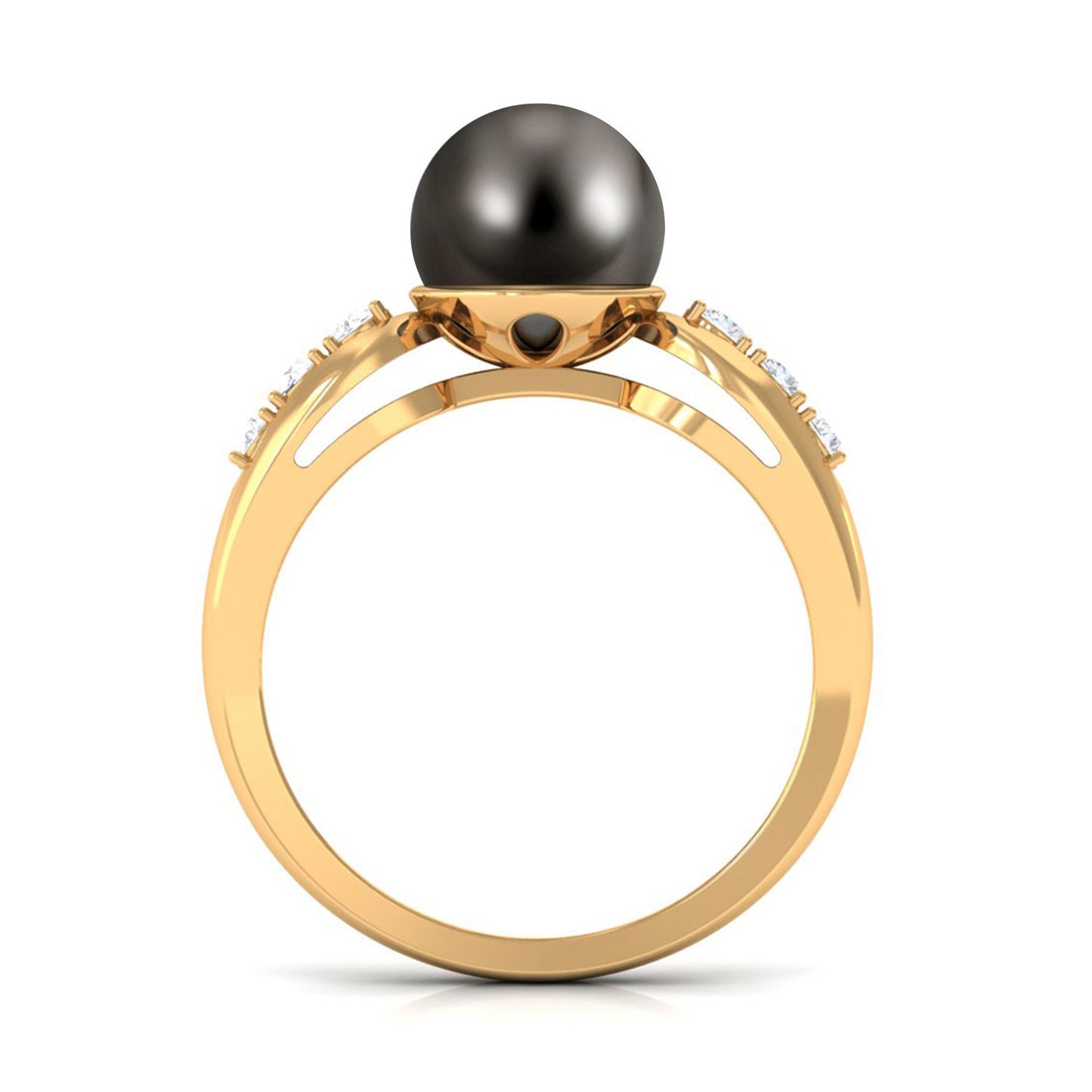 Solitaire Tahitian Pearl Engagement Ring with Diamond Side Stones