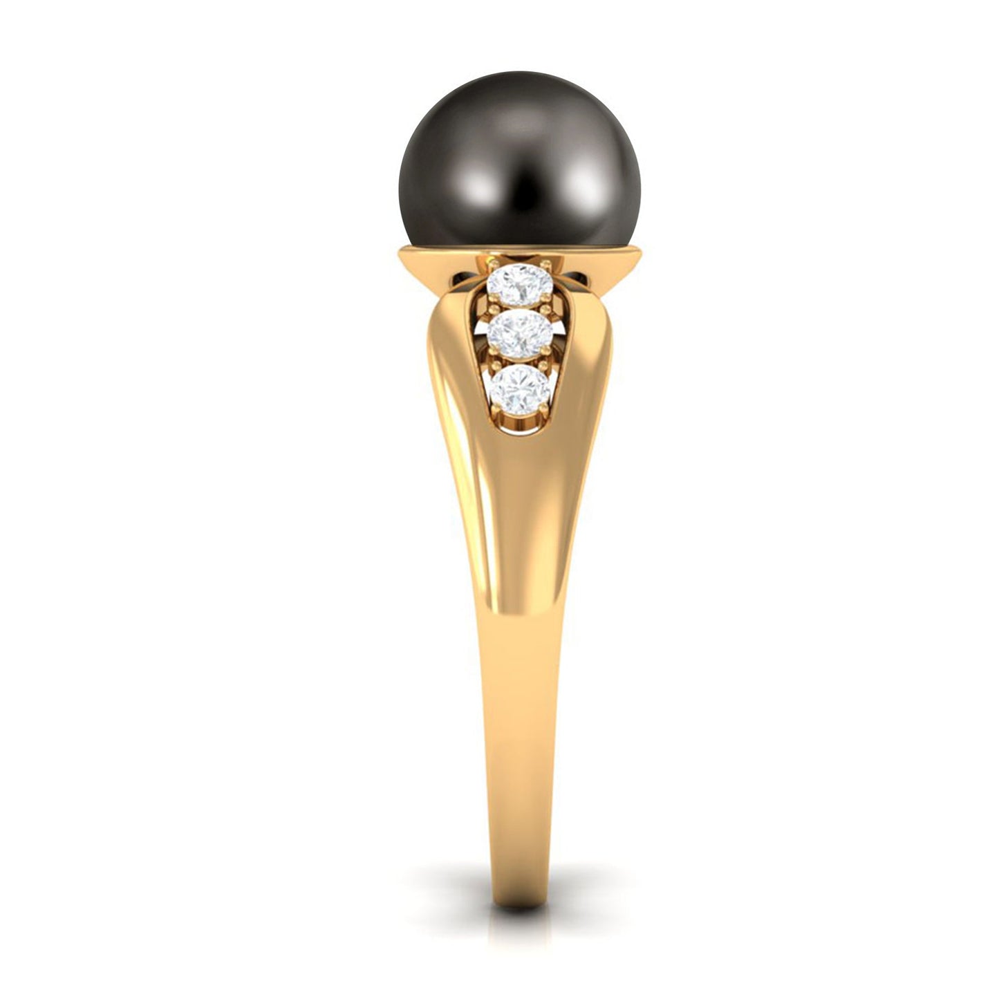 Solitaire Tahitian Pearl Engagement Ring with Diamond Side Stones
