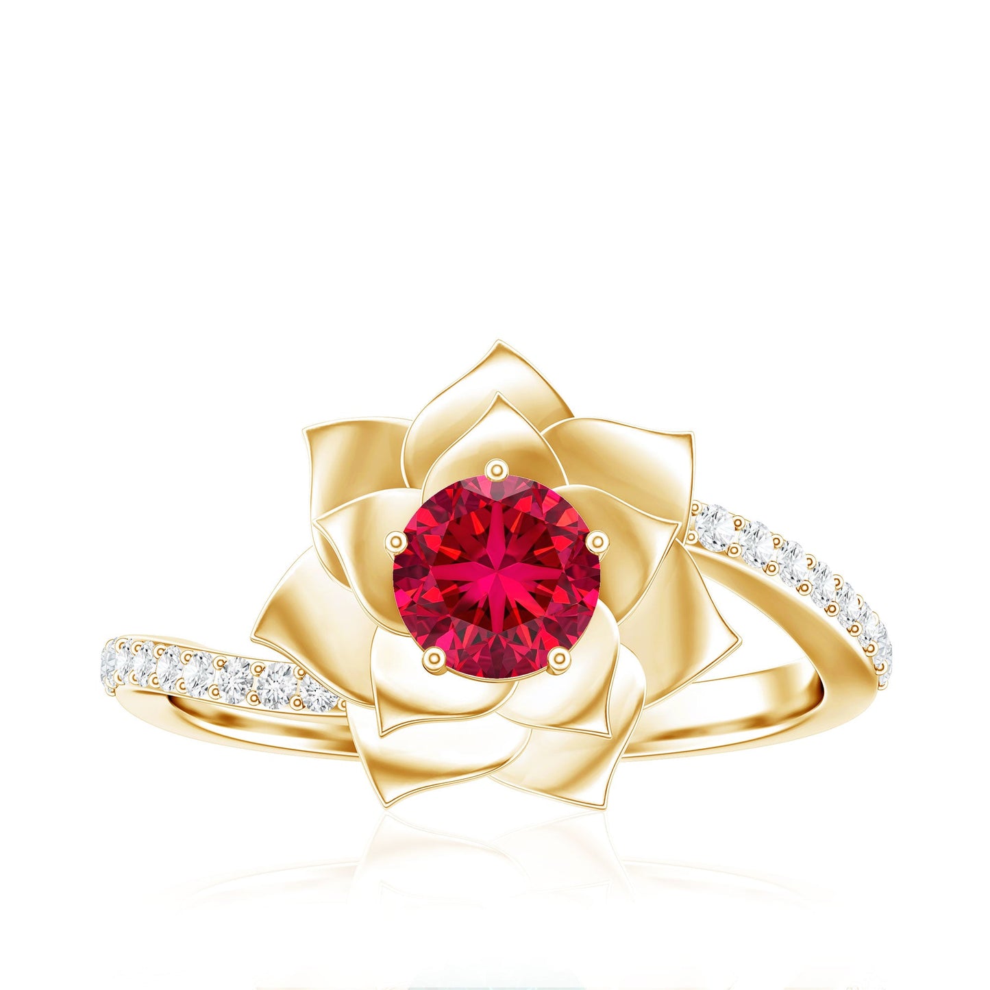 Lab Created Ruby Rose Flower Engagement Ring With Certificate