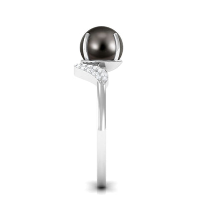 Classic Tahitian Pearl Solitaire Engagement Ring with Diamond Leaf