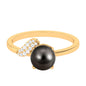 Classic Tahitian Pearl Solitaire Engagement Ring with Diamond Leaf