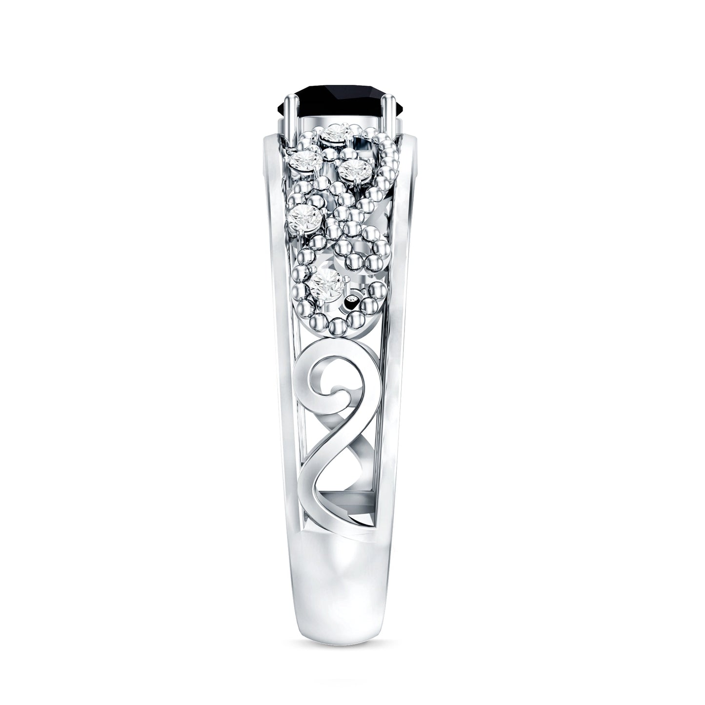 Vintage Inspired 0.8 Carat Lab Grown Black and White Diamond Engagement Ring